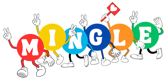 Mingle dudes a group of coloured cartoon characters walking