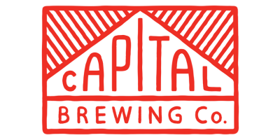 Capital Brewing logo a red and white sign with text